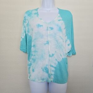 Young Fabulous & Broke Tie Dye V Neck Oversized Shirt Mint Aqua Size Small